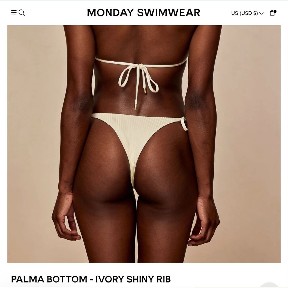 NWT Monday Swimwear Palma Bottom โ Petite (P) โจ Ivory (Shiny Rib) - Picture 3 of 10
